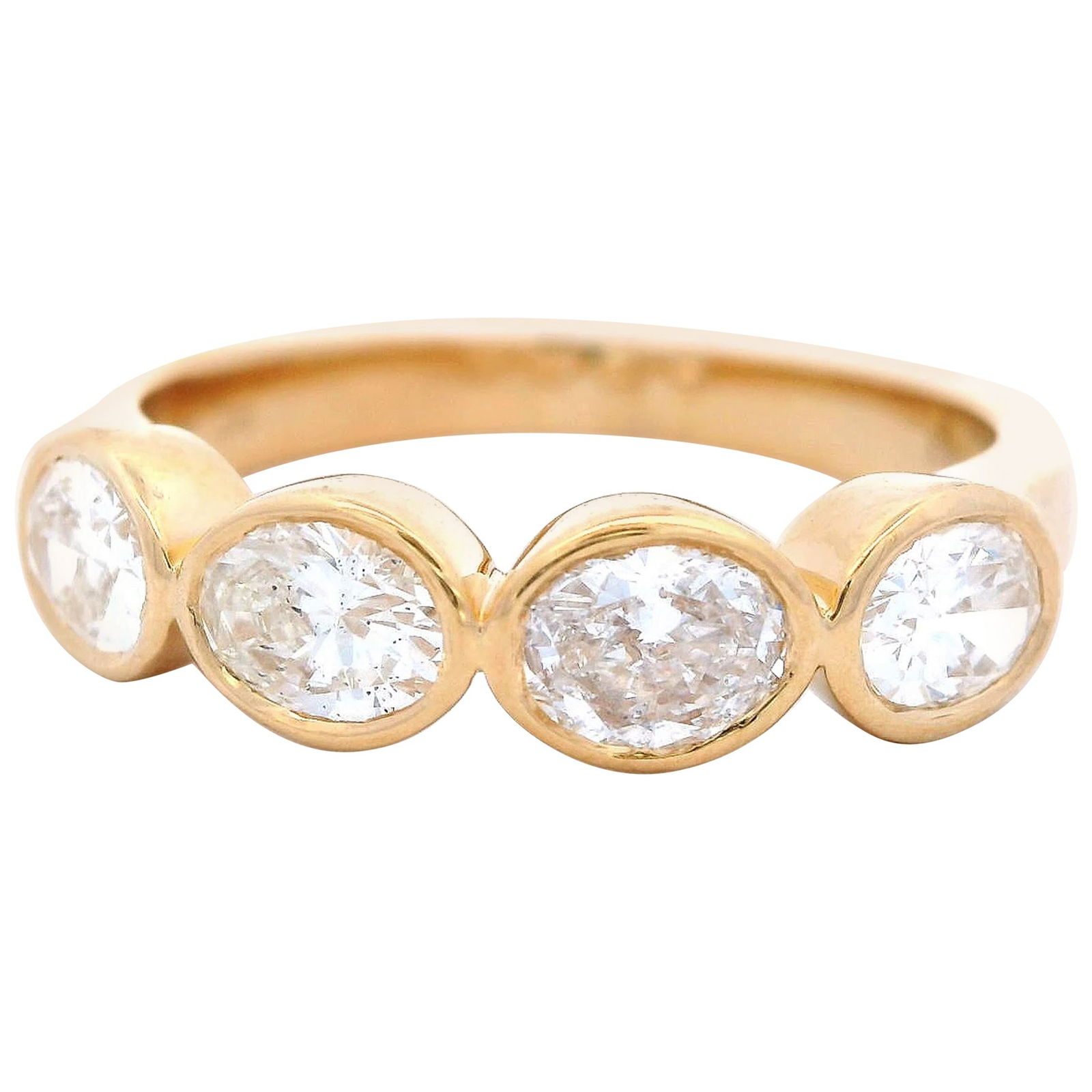 1.01ct Oval Diamond Half Eternity Band 18k Yellow Gold: 1.01ct Oval Diamond Half Eternity Band 18k Yellow Gold This elegant half eternity band showcases a stunning array of four oval cut white diamonds, totaling 1.01 carats, beautifully set in 18k yellow g