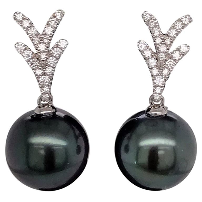 Harbor Diamonds Tahitian Pearl Diamond Drop Earrings 18K White Gold (1 of 15)