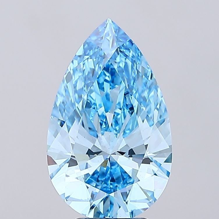Loose Diamond - PEAR 5.53ct Fancy Vivid Blue VS2: Loose Diamond - PEAR 5.53ct Fancy Vivid Blue VS2 Source: This is a real non-mined Diamond that has been grown in a lab Shape: PEAR Carats: 5.53 Color: Fancy Vivid Blue Certification: IGI Video: