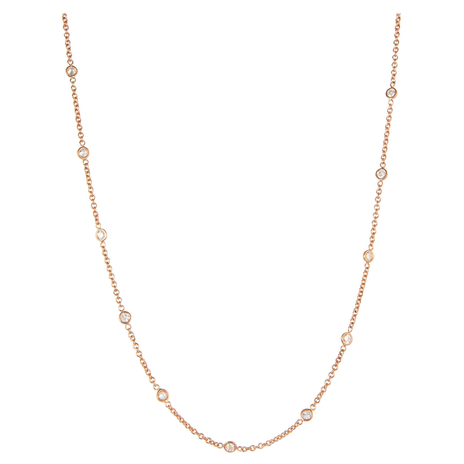 1.09ct Diamonds by the Yard Necklace 18K Rose Gold Modern: 1.09ct Diamonds by the Yard Necklace 18K Rose Gold Modern Discover elegance with this stunning Diamonds by the Yard Necklace, crafted in luxurious 18k rose gold. This modern piece features 13 exquisit