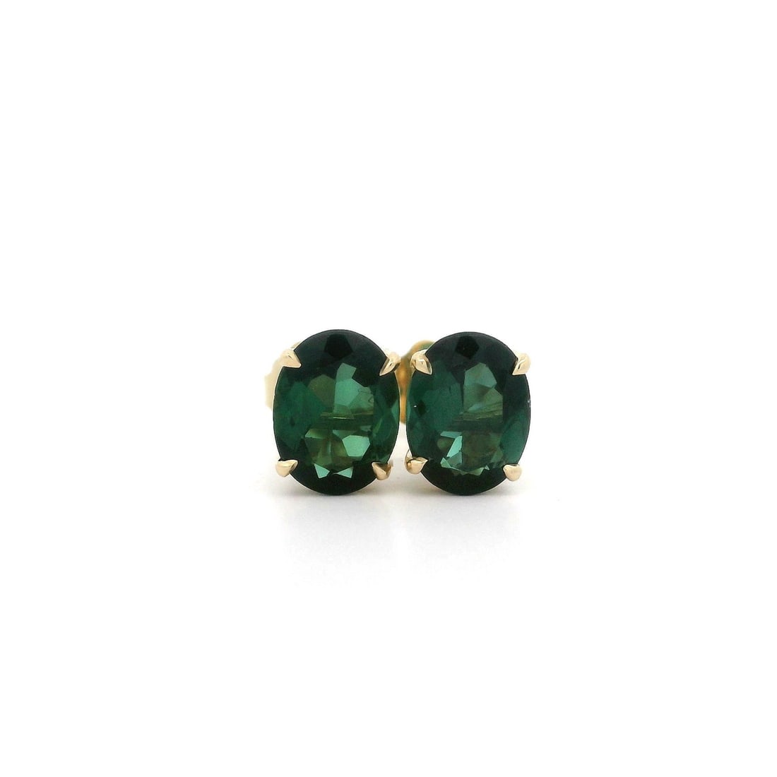 Elegant 14k Yellow Gold Green Tourmaline Oval Stud Earrings 2.08ctw (1 of 5)