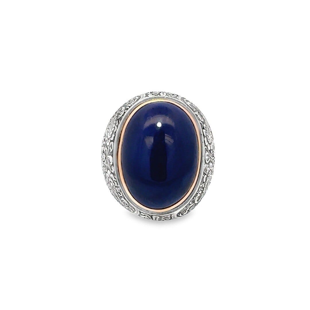 Vintage Men's Sterling Silver Lapis Lazuli Engraved Bezel Ring Size 10 (1 of 4)