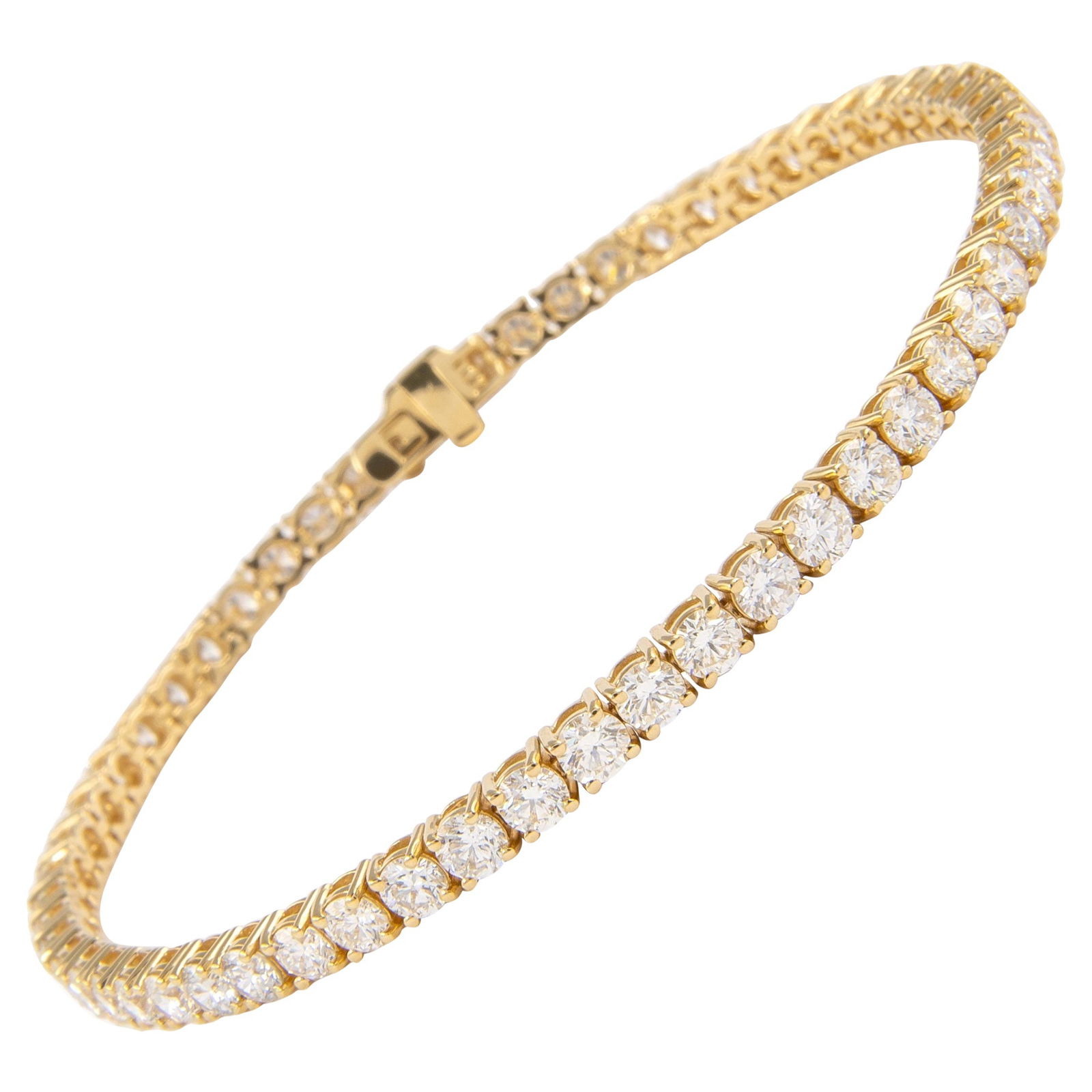 6.14ct Diamond Tennis Bracelet 14k Yellow Gold: 6.14ct Diamond Tennis Bracelet 14k Yellow Gold This stunning 6.14ct Diamond Tennis Bracelet showcases exquisite craftsmanship and timeless elegance. Designed in 14k yellow gold, it features 57 round