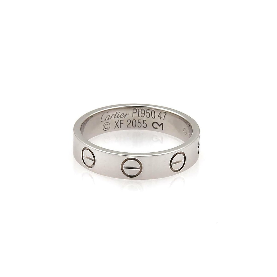 Cartier Love Collection Platinum Band Ring 3.5mm Size 47 US 4: Cartier Love Collection Platinum Band Ring 3.5mm Size 47 US 4 This exquisite authentic band ring from Cartier's renowned Love collection is crafted from premium platinum, featuring a sleek polished fi