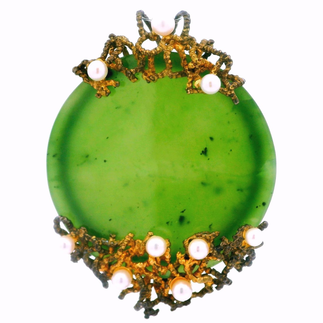 Krementz Sterling Silver Green Jade Pearl Slide Pendant 40.44mm: Krementz Sterling Silver Green Jade Pearl Slide Pendant 40.44mm This exquisite slide pendant features a large naturalistic green jade disc and nine lustrous cultured pearls, set in high-quality sterli