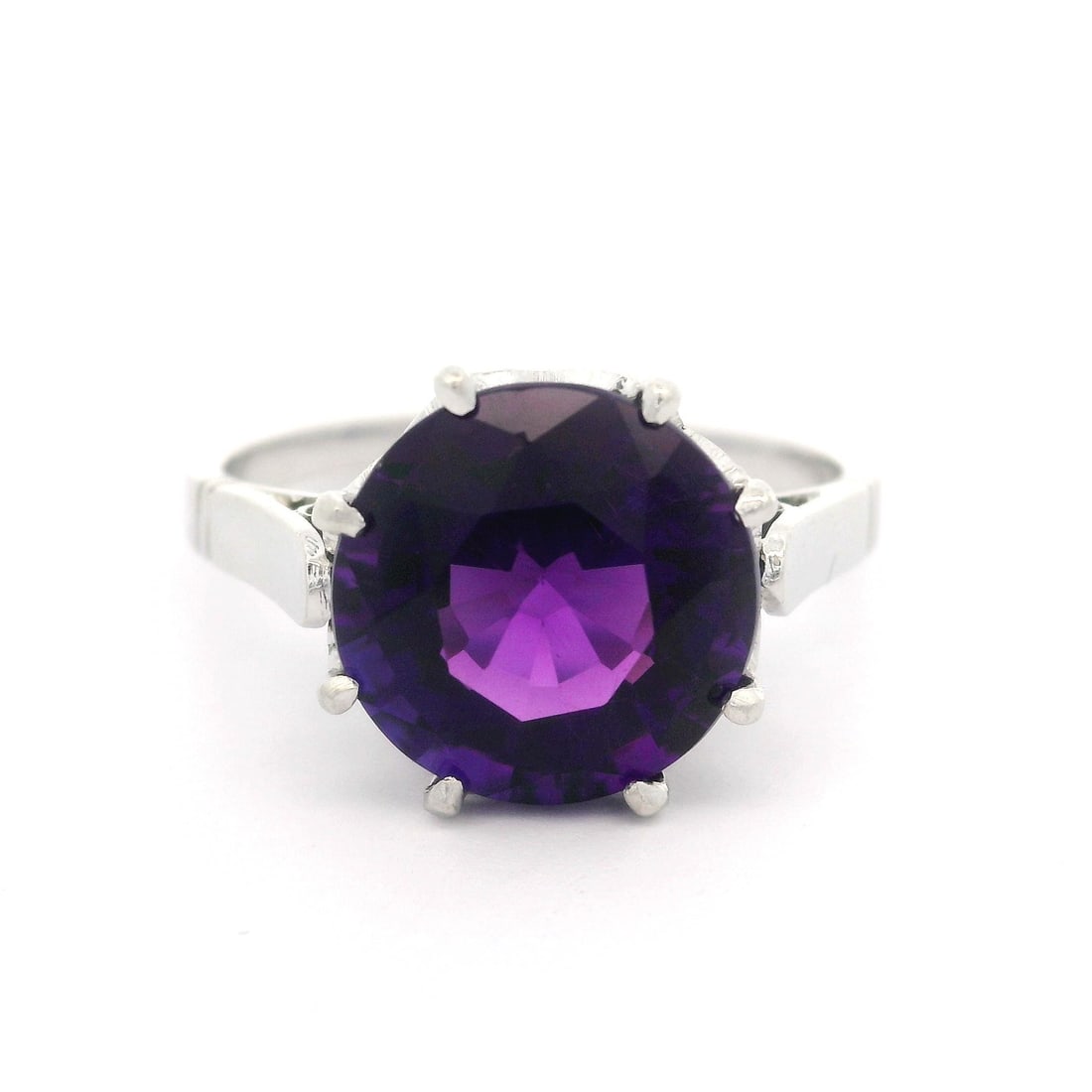 Vintage Platinum 3.25ct Royal Purple Round Amethyst Solitaire Ring (1 of 8)