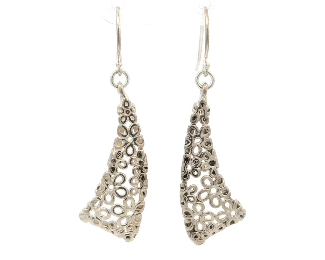 Sterling Silver Floral Dangle Drop Earrings Unbranded (1 of 6)