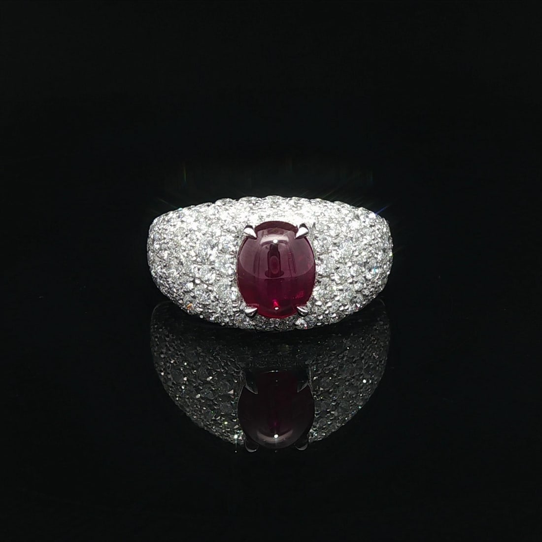 Platinum 4.2ctw GIA No Heat Burma Star Ruby Diamond Wide Band Ring: Platinum 4.2ctw GIA No Heat Burma Star Ruby Diamond Wide Band Ring This stunning wide band ring features a natural, genuine star ruby set in solid platinum. The centerpiece is a 2.07ct oval double cab