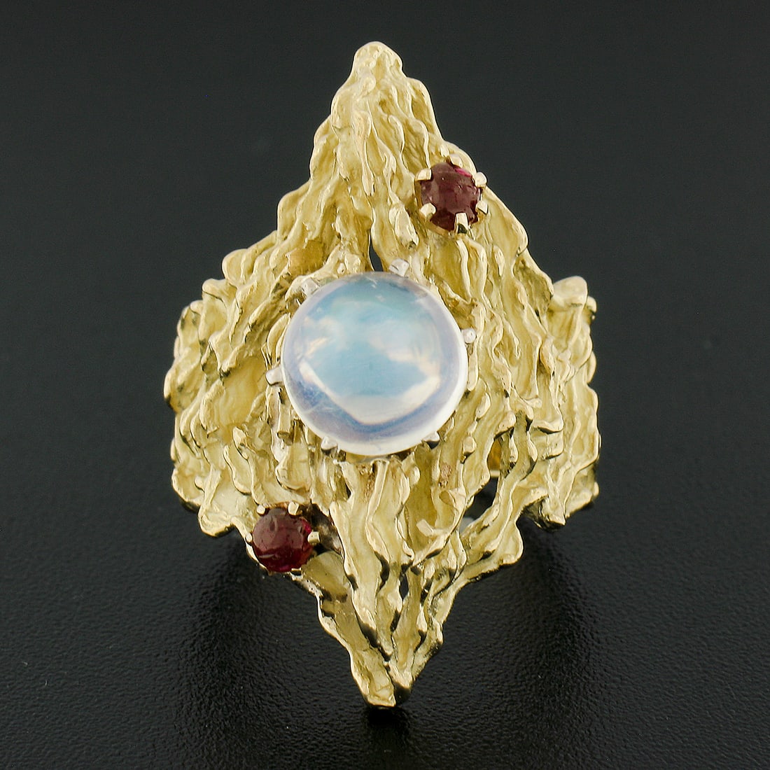 18k Yellow Gold 2.78ct Blue Moonstone Ruby Ring - 2