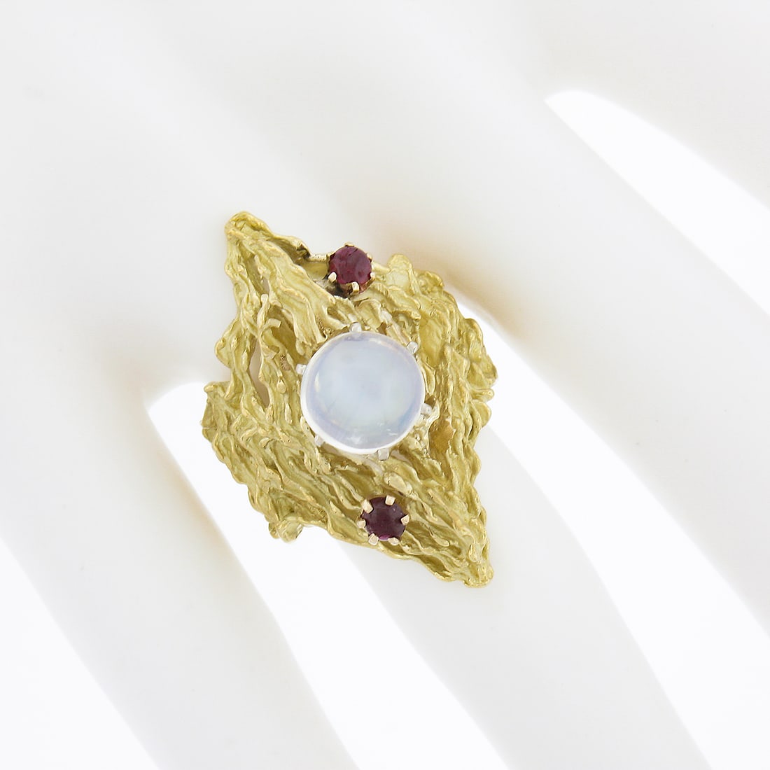 18k Yellow Gold 2.78ct Blue Moonstone Ruby Ring - 3