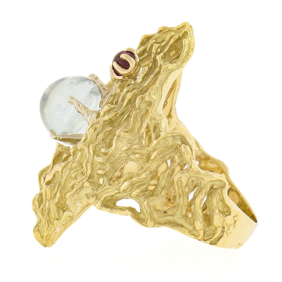 18k Yellow Gold 2.78ct Blue Moonstone Ruby Ring - 6