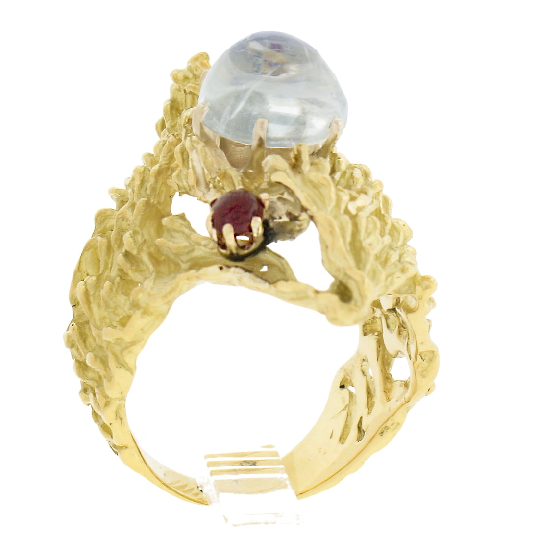 18k Yellow Gold 2.78ct Blue Moonstone Ruby Ring - 8