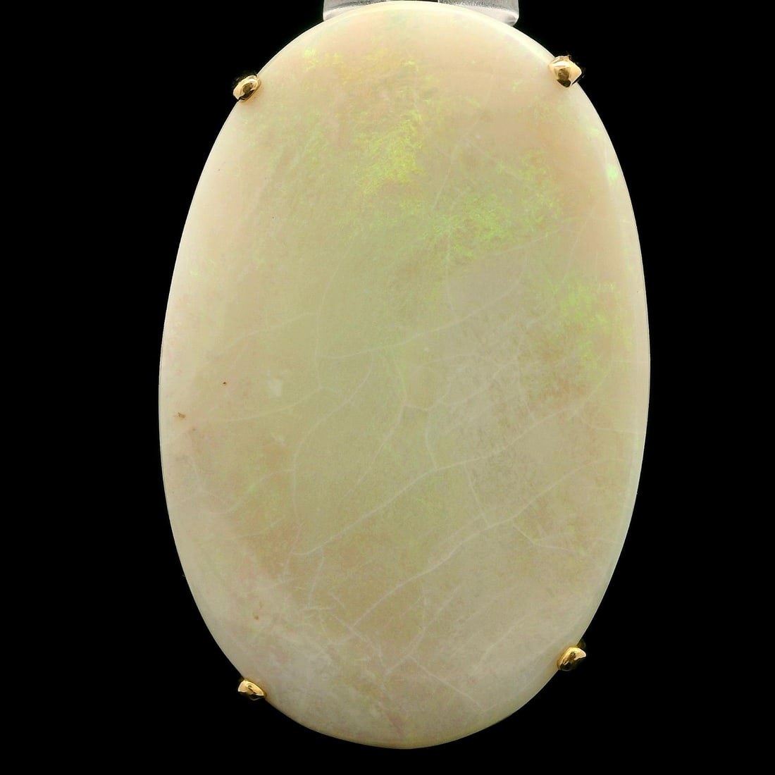 Vintage 14k Yellow Gold Oval Opal Pin Brooch Pendant 45.4x29.6mm: Vintage 14k Yellow Gold Oval Opal Pin Brooch Pendant 45.4x29.6mm This exquisite vintage pendant brooch features a stunning large oval opal, measuring approximately 45.4x29.6mm. The opal is cut in a ca
