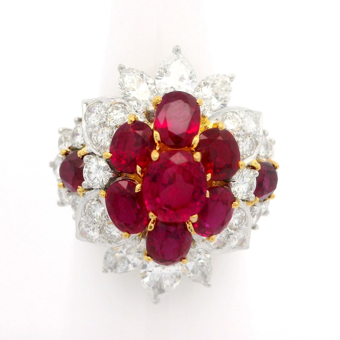 18k Gold Platinum GIA 7.18ctw Red Burma Ruby Diamond Cocktail Ring (1 of 10)