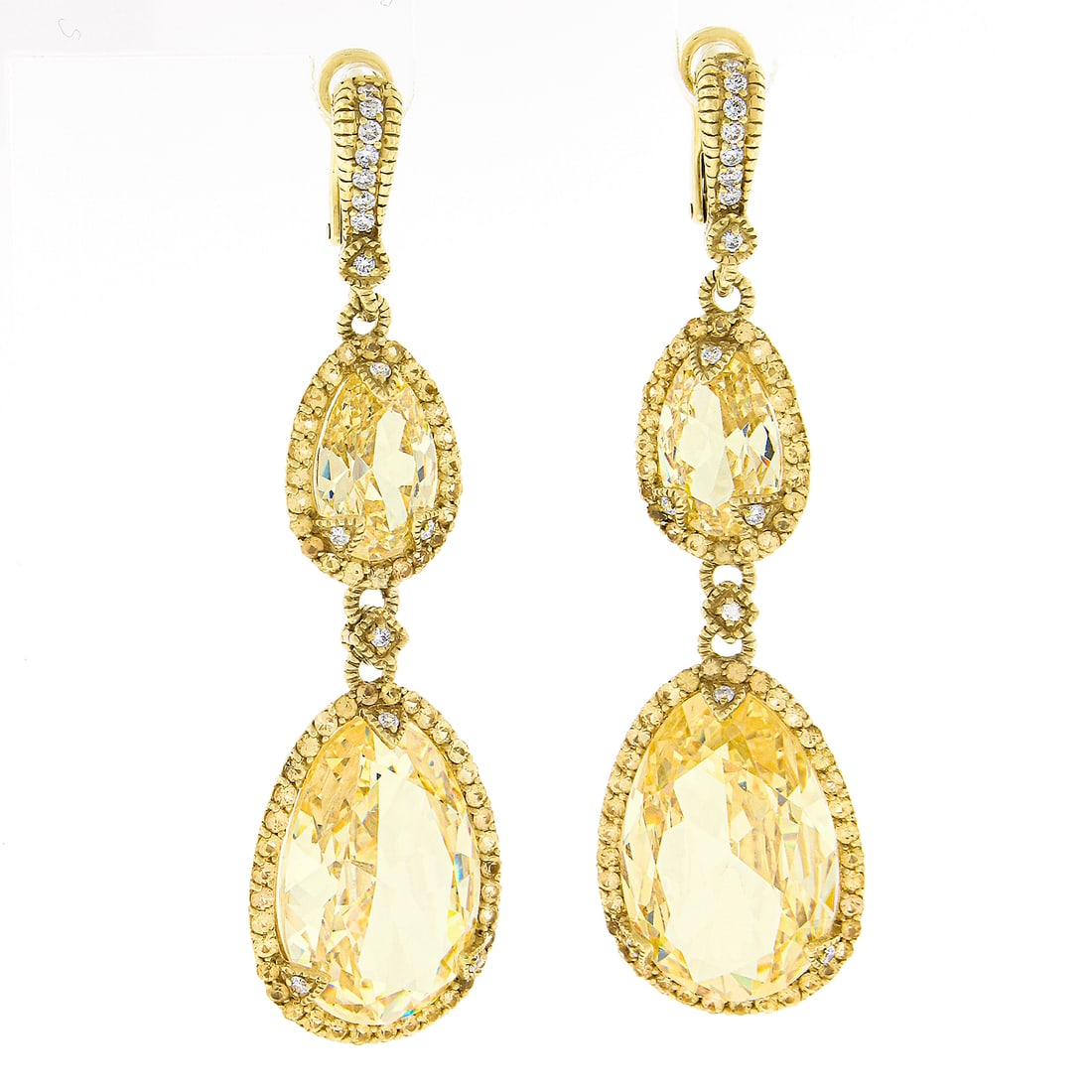 Judith Ripka 18K Gold Yellow Crystal & Diamond Long Drop Earrings (1 of 6)
