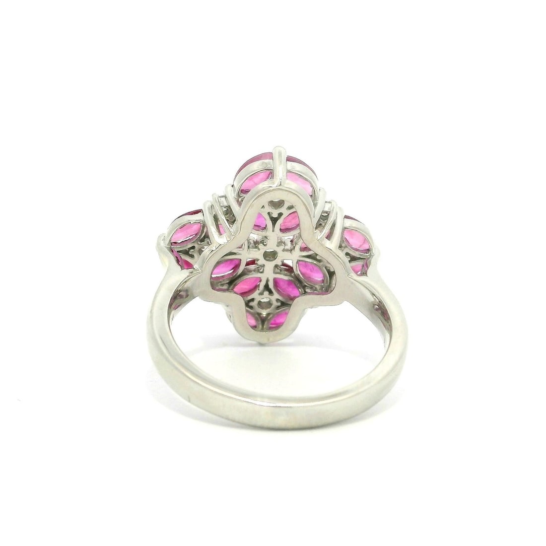 Platinum Statement Ring with Marquise Ruby and Diamond Clusters - 6