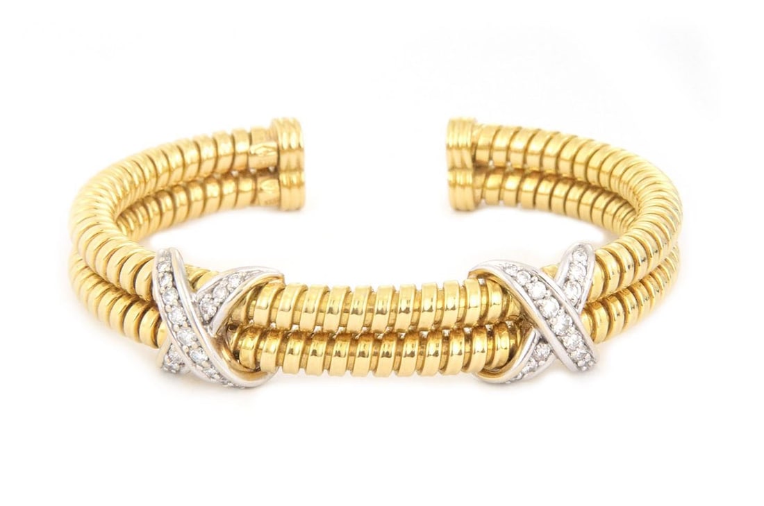 18k Two Tone Diamond Cuff Bracelet X Design 80 Points Hallmarked Italy (1 of 5)