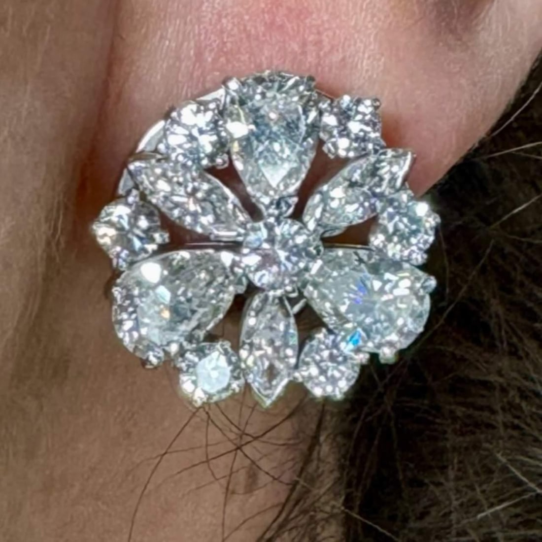 1960s Platinum Earrings 8.15 Ct Diamonds G-H VVS-VS: 1960s Platinum Earrings 8.15 Ct Diamonds G-H VVS-VS These exquisite 1960's platinum diamond earrings are a stunning addition to any jewelry collection. Weighing 14.2 grams, they feature a total of 8.1