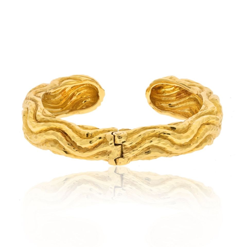 David Webb Platinum 18K Yellow Gold Hammered Cuff Bracelet (1 of 4)