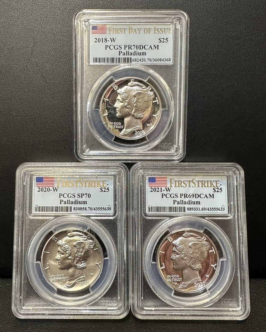 Set of 3 PCGS First Strike Palladium $25 Liberty Coins (1 of 2)