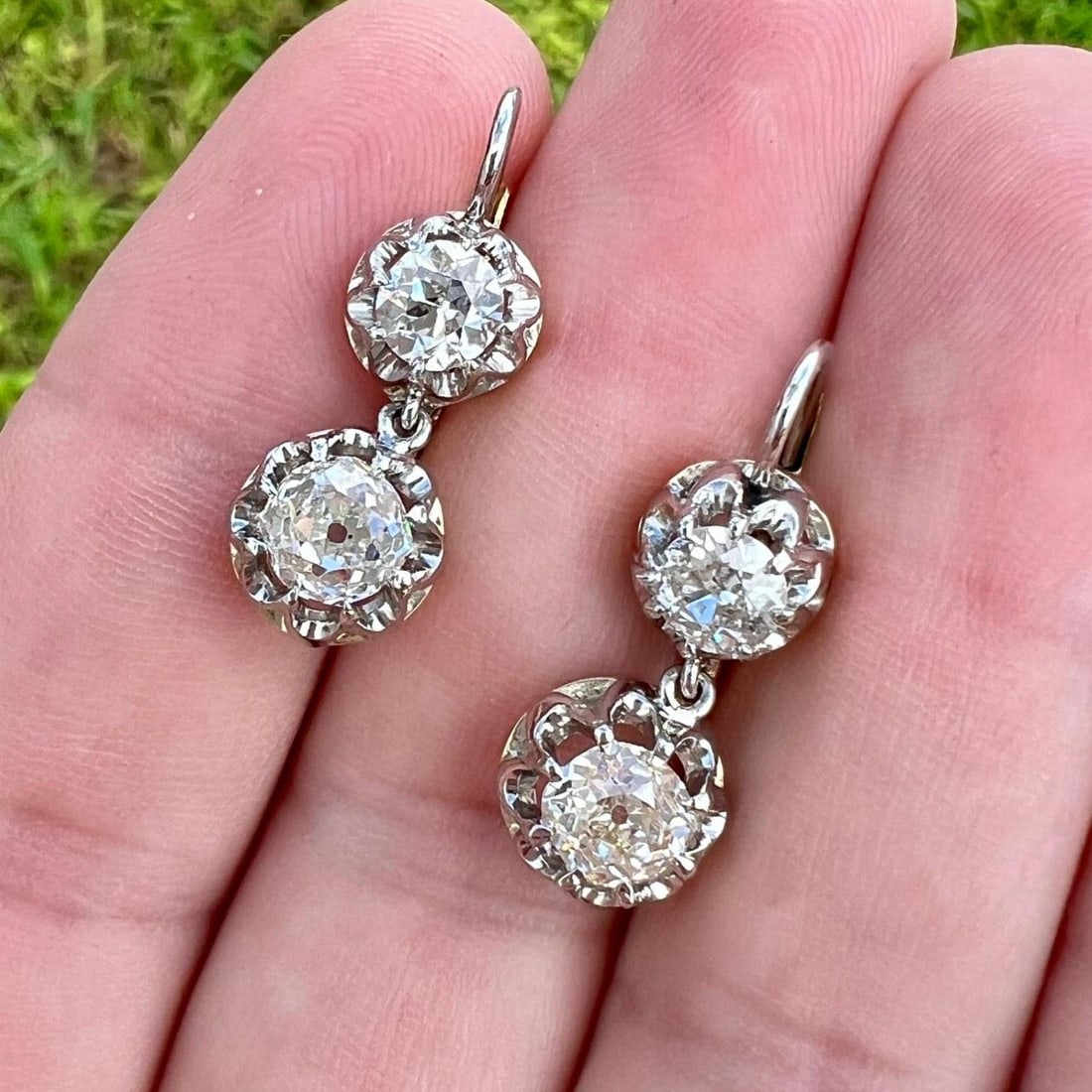 Platinum 18K Yellow Gold 2.80 Ct Diamond Earrings Old Mine European Cut: Platinum 18K Yellow Gold 2.80 Ct Diamond Earrings Old Mine European Cut Elevate your elegance with these stunning Platinum and 18K Yellow Gold earrings, featuring a total diamond weight of 2.80 Ct. Cr