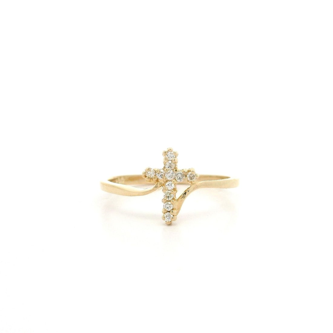14k Yellow Gold Diamond Petite Cross Band Ring 0.11ctw Size 6 (1 of 14)
