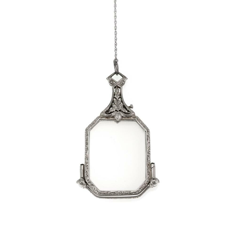Victorian 14k White Gold Lorgnette Pendant with Chain (1 of 4)