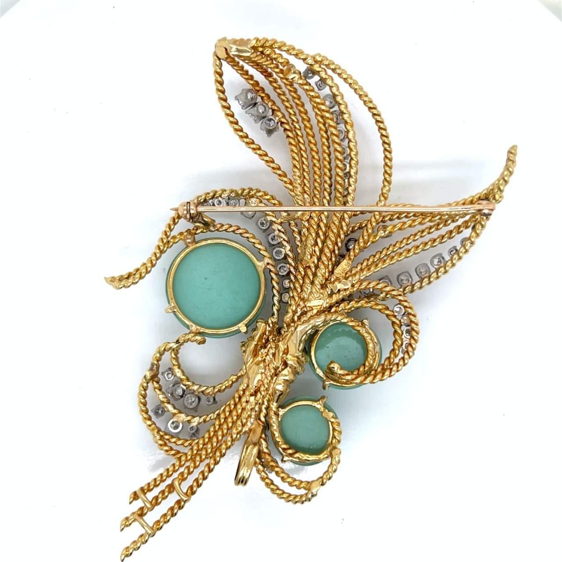 1960's 18K Yellow Gold Turquoise Diamond Brooch 3.5" Length (1 of 4)