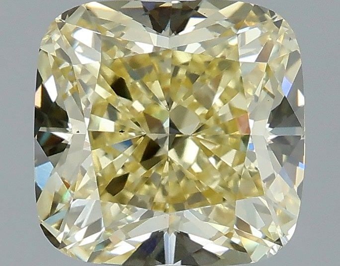 Loose Diamond - CUSHION MODIFIED 2.09ct Fancy Light Yellow VS2: Loose Diamond - CUSHION MODIFIED 2.09ct Fancy Light Yellow VS2 Source: This is a real non-mined Diamond that has been grown in a lab Shape: CUSHION MODIFIED Carats: 2.09 Color: Fancy Light Yellow Cert