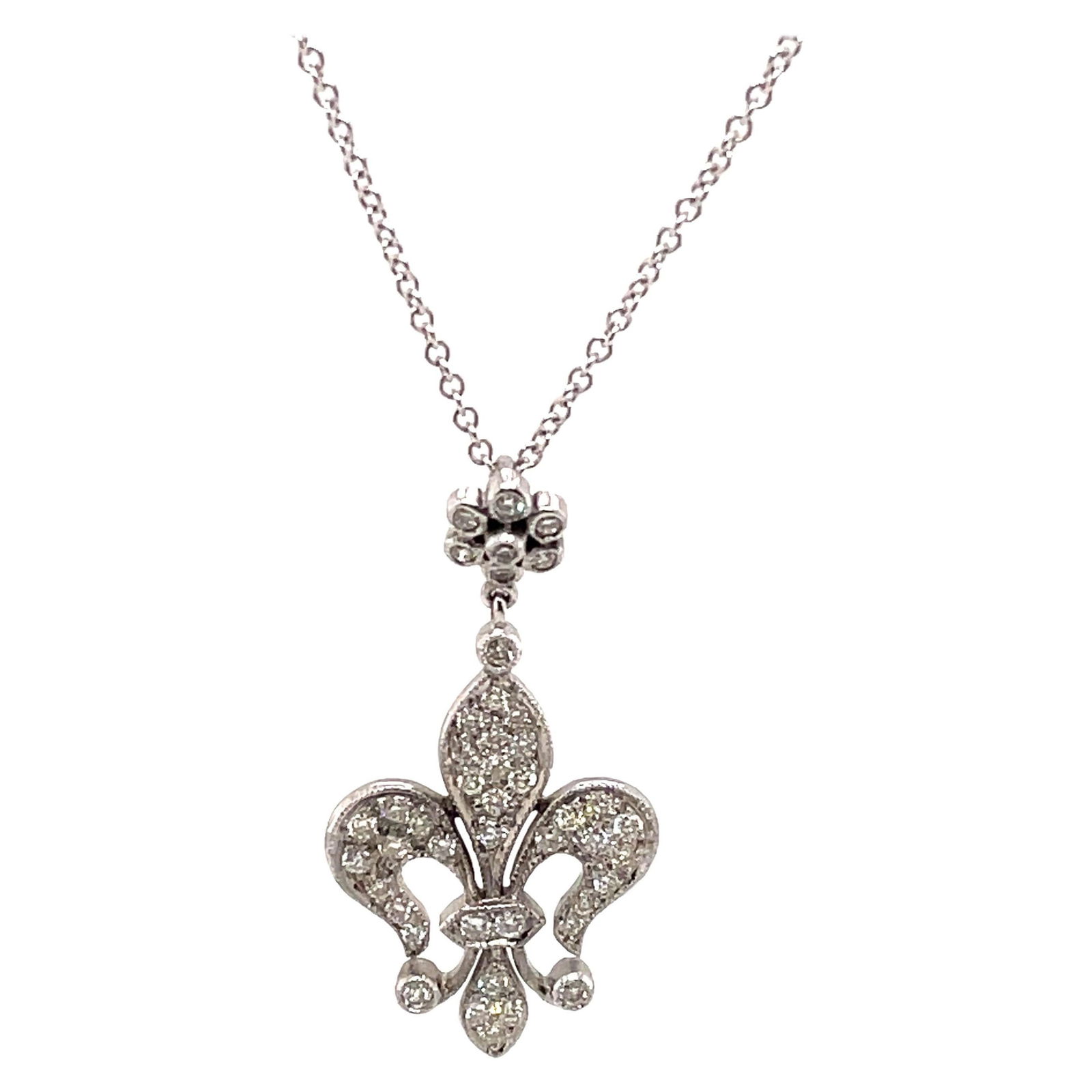 18k White Gold Fleur De Lis Diamond Pendant Necklace 0.48 ct (1 of 5)