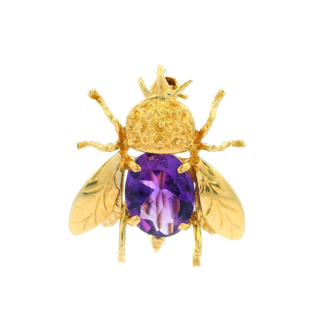 14k Yellow Gold 2.20ctw Amethyst Honeybee Brooch Pendant: 14k Yellow Gold 2.20ctw Amethyst Honeybee Brooch Pendant This exquisite 14k Yellow Gold Honeybee Pin Brooch Pendant features a stunning 2.20ctw natural oval amethyst, beautifully prong set in a rich p