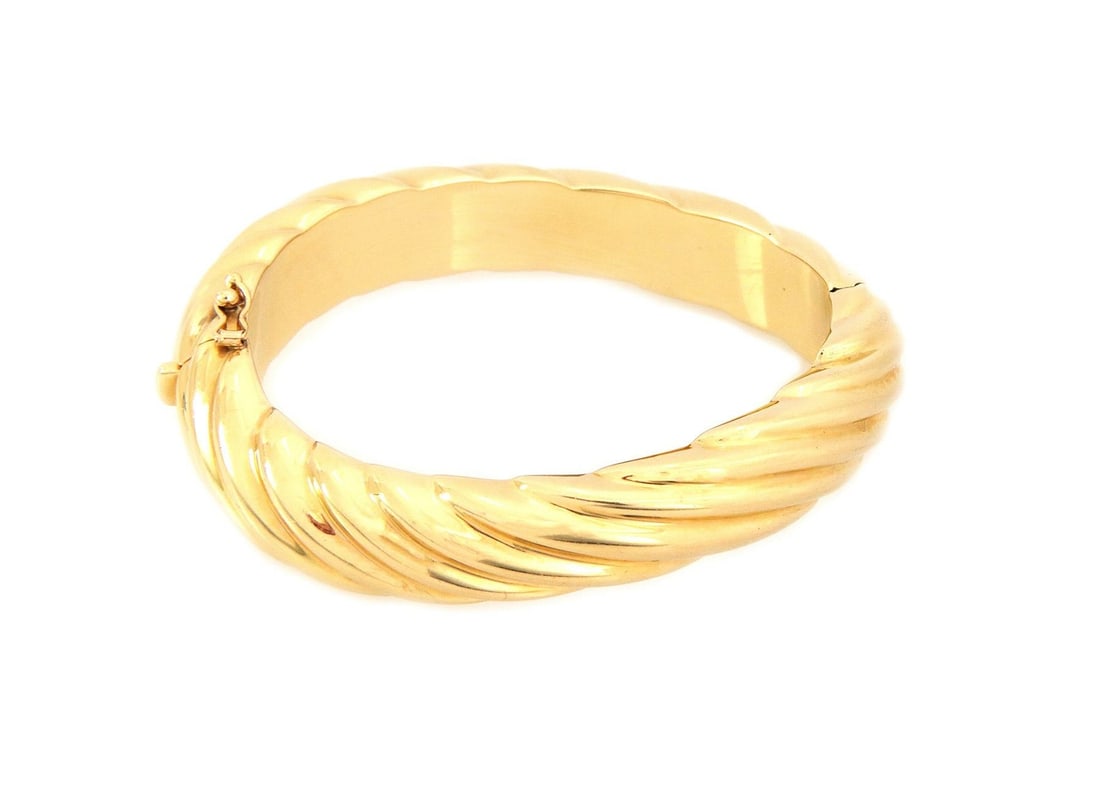 14k Yellow Gold Ribbed Hinged Bangle Bracelet (1 of 5)