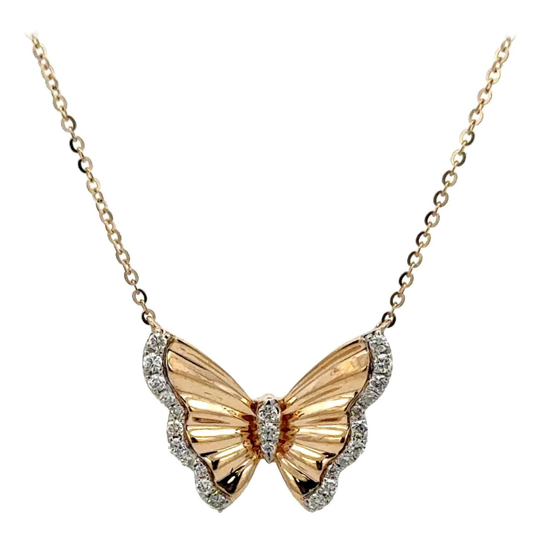 Butterfly Pendant Necklace 14K Yellow Gold with 0.35 Carats Diamonds: Butterfly Pendant Necklace 14K Yellow Gold with 0.35 Carats Diamonds Celebrate elegance and transformation with this exquisite butterfly pendant necklace, masterfully crafted in 14K yellow gold. This