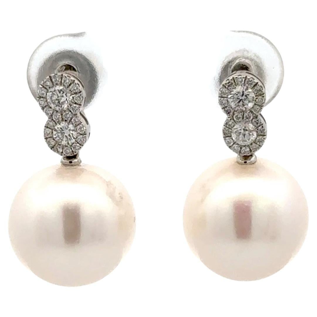 Harbor Diamonds Double Halo Pearl Drop Earrings 18K White Gold 0.32 Carats (1 of 5)
