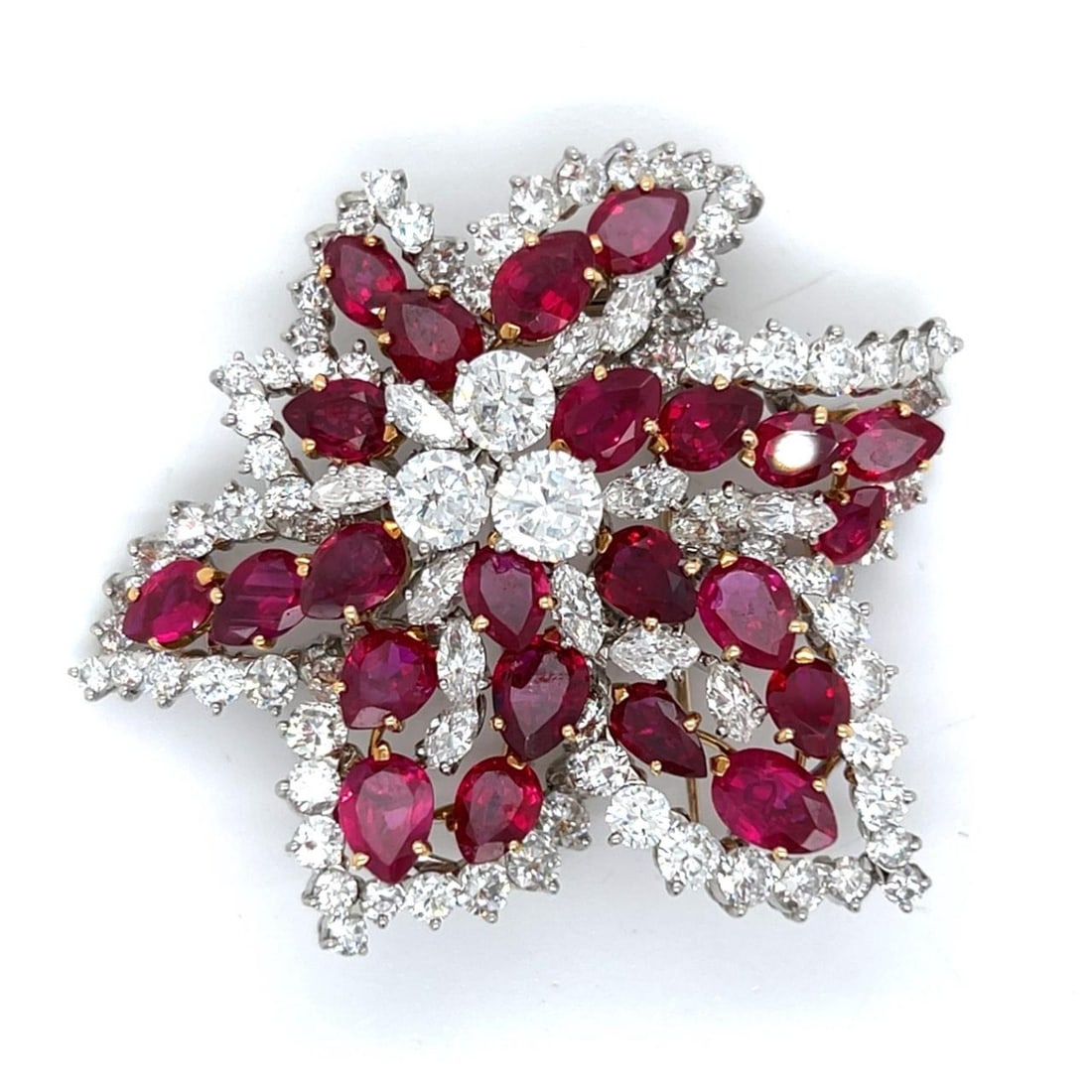 GIA Certified Burma No-heat Ruby Diamond Brooch Platinum 18K Gold (1 of 5)
