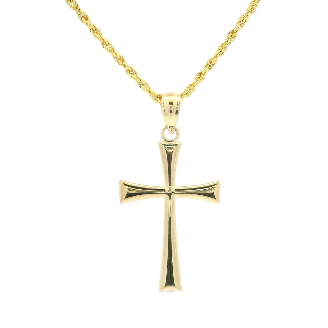 14k Yellow Gold Dainty Cross Pendant 18 Inch Rope Link Necklace (1 of 5)