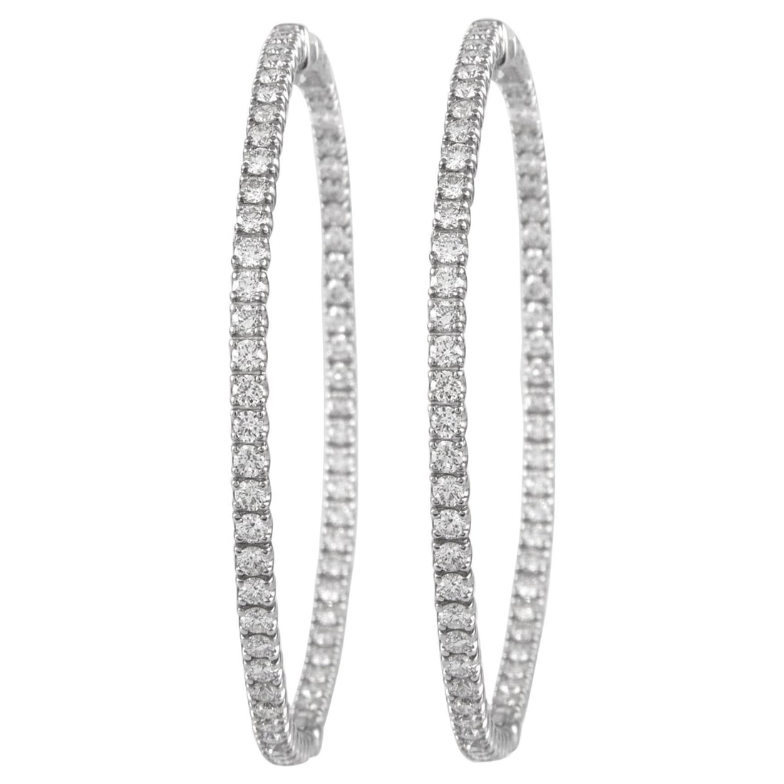5.04ct Diamond Hoop Earrings 14k White Gold: 5.04ct Diamond Hoop Earrings 14k White Gold These stunning 5.04ct Diamond Hoop Earrings are crafted from luxurious 14k white gold. Featuring 60 round brilliant diamonds totaling approximately 5.37 car