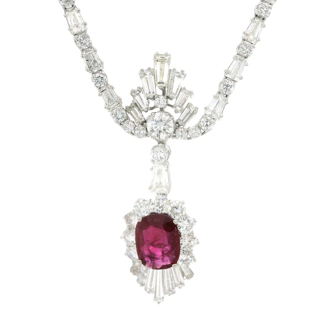Vintage 8ctw GIA Certified Ruby Diamond Pendant Necklace in Platinum (1 of 12)