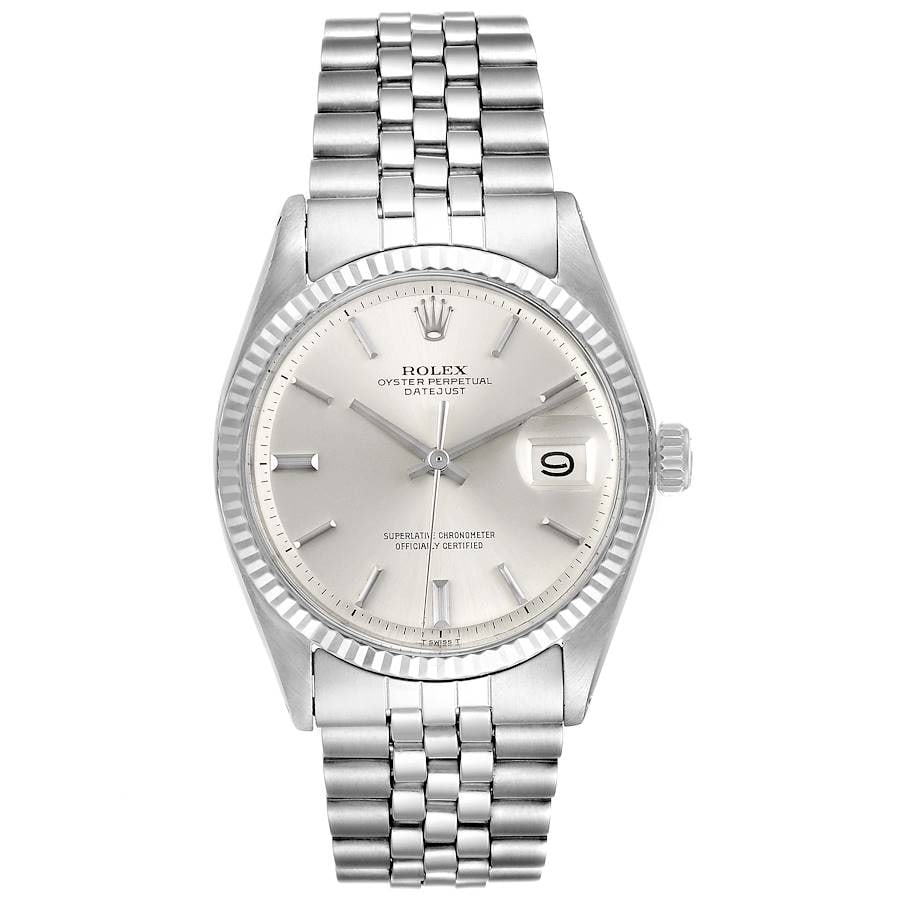 Datejust 1603 Silver Dial Jubilee Bracelet Men's Watch: Datejust 1603 Silver Dial Jubilee Bracelet Men's Watch This Rolex Datejust features a silver dial, engine-turned bezel, and Jubilee bracelet. Designed for men, it is identified by reference number 160