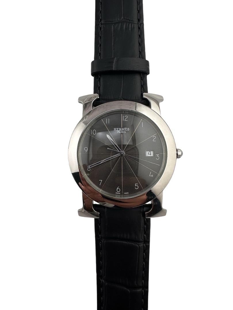 Grey Dial Hermes H Rondo Leather Watch Ref HR1.710 Papers 2016 (1 of 4)