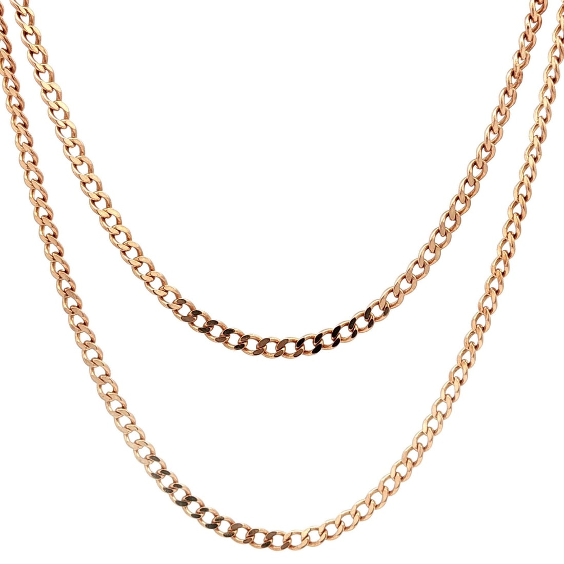 Vintage 14k Rosy Yellow Gold 26 Inch Cuban Link Necklace: Vintage 14k Rosy Yellow Gold 26 Inch Cuban Link Necklace This exquisite vintage necklace features a classic curb Cuban link design crafted from solid 14k rosy yellow gold. Measuring 26 inches in lengt
