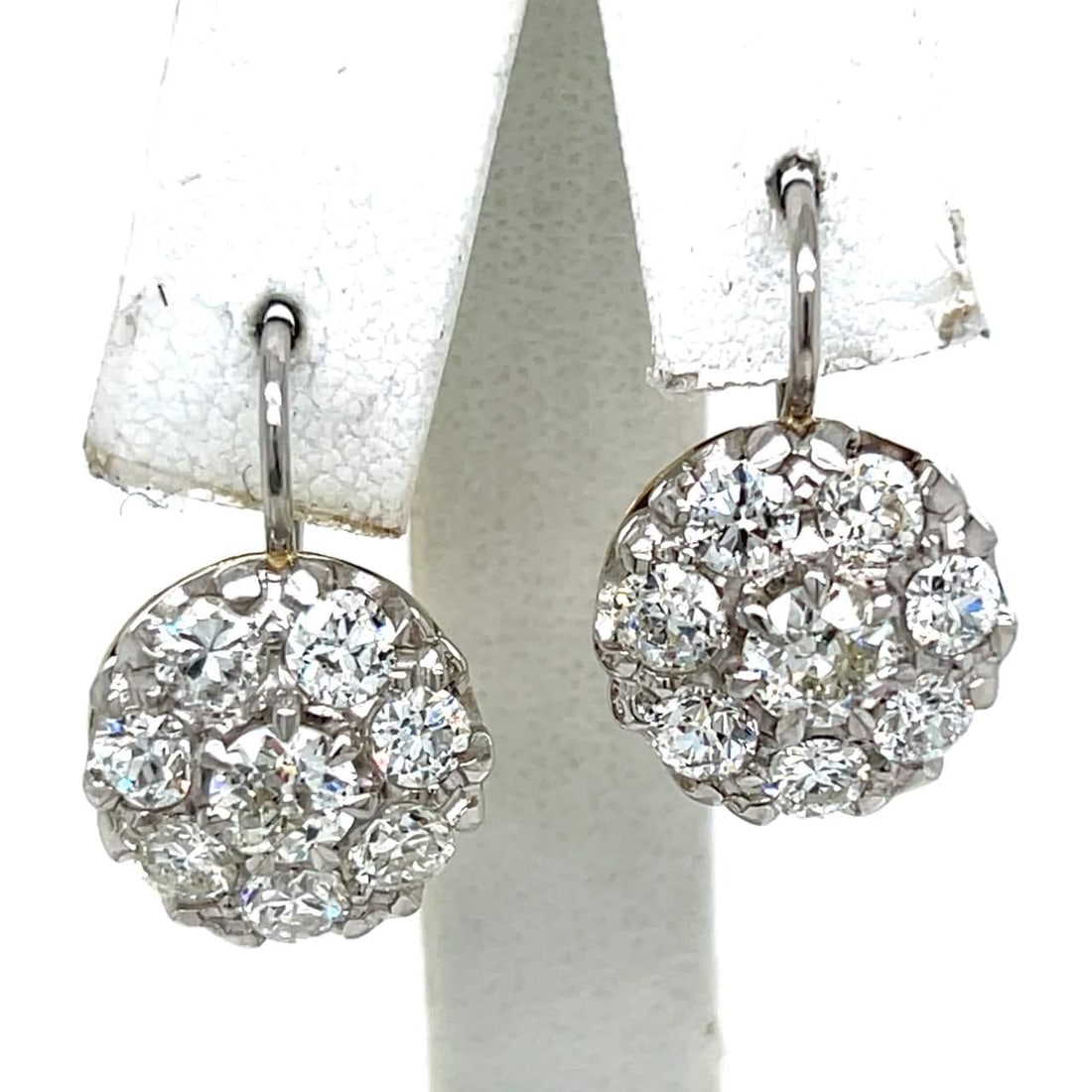 Elegant 18K Yellow Gold Platinum Diamond Earrings 3.40 Ct (1 of 3)