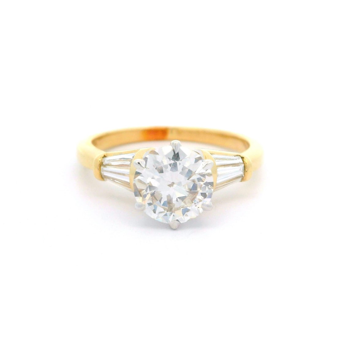 14k Yellow Gold GIA 1.56ctw Round Baguette Diamond Engagement Ring (1 of 12)