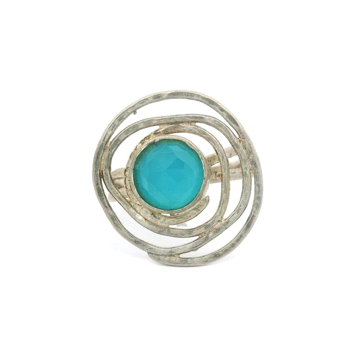 Vintage Sterling Silver Free Form Ocean Blue Quartz Cocktail Ring (1 of 4)