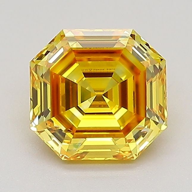 Loose Diamond - SQUARE EMERALD 1.24ct Fancy Vivid Orangey Yellow SI1: Loose Diamond - SQUARE EMERALD 1.24ct Fancy Vivid Orangey Yellow SI1 Source: This is a real non-mined Diamond that has been grown in a lab Shape: SQUARE EMERALD Carats: 1.24 Color: Fancy Vivid Orangey