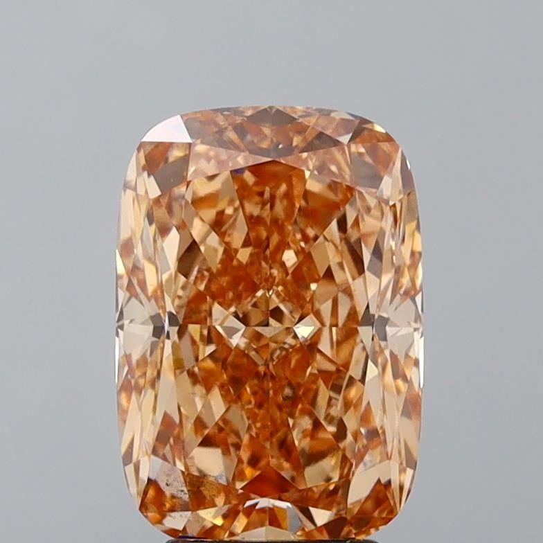 Loose Diamond - CUSHION BRILLIANT 5.36ct Fancy Vivid Pinkish Orange VS2: Loose Diamond - CUSHION BRILLIANT 5.36ct Fancy Vivid Pinkish Orange VS2 Source: This is a real non-mined Diamond that has been grown in a lab Shape: CUSHION BRILLIANT Carats: 5.36 Color: Fancy Vivid P