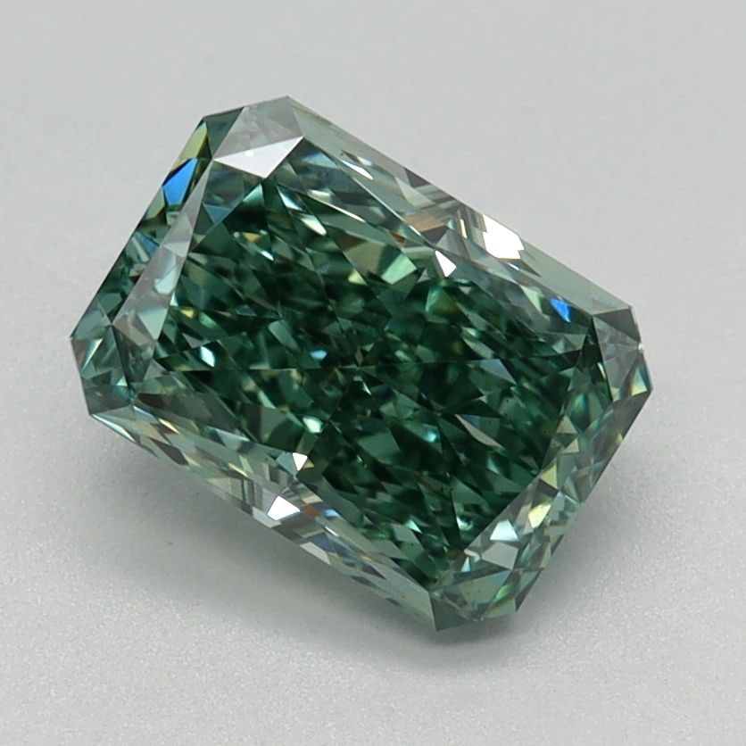 Loose Diamond - RADIANT 1.42ct Fancy Vivid Green VS1: Loose Diamond - RADIANT 1.42ct Fancy Vivid Green VS1 Source: This is a real non-mined Diamond that has been grown in a lab Shape: RADIANT Carats: 1.42 Color: Fancy Vivid Green Certification: IGI Video