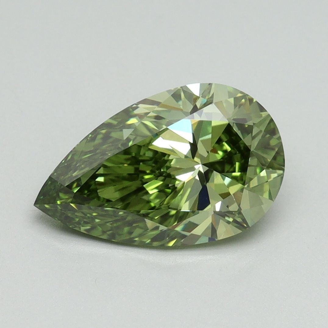 Loose Diamond - PEAR 2.04ct Fancy Vivid Green VVS2: Loose Diamond - PEAR 2.04ct Fancy Vivid Green VVS2 Source: This is a real non-mined Diamond that has been grown in a lab Shape: PEAR Carats: 2.04 Color: Fancy Vivid Green Certification: IGI Video:
