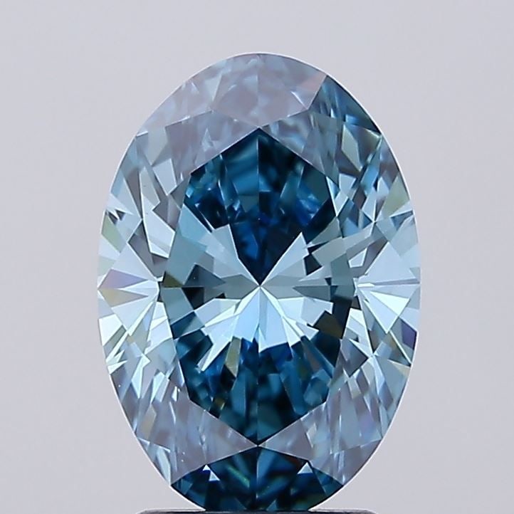 Loose Diamond - OVAL 2.6ct Fancy Vivid Blue VVS2: Loose Diamond - OVAL 2.6ct Fancy Vivid Blue VVS2 Source: This is a real non-mined Diamond that has been grown in a lab Shape: OVAL Carats: 2.6 Color: Fancy Vivid Blue Certification: IGI Video: