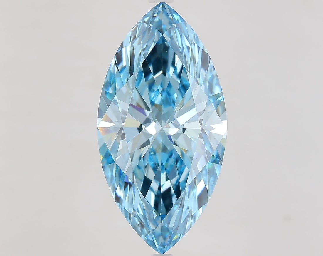 Loose Diamond - MARQUISE 9.1ct Fancy Vivid Blue VS1: Loose Diamond - MARQUISE 9.1ct Fancy Vivid Blue VS1 Source: This is a real non-mined Diamond that has been grown in a lab Shape: MARQUISE Carats: 9.1 Color: Fancy Vivid Blue Certification: IGI Video: